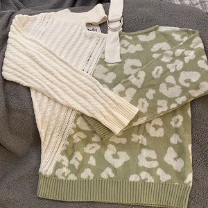 Andree by Unit cream and green, off one shoulder sweater